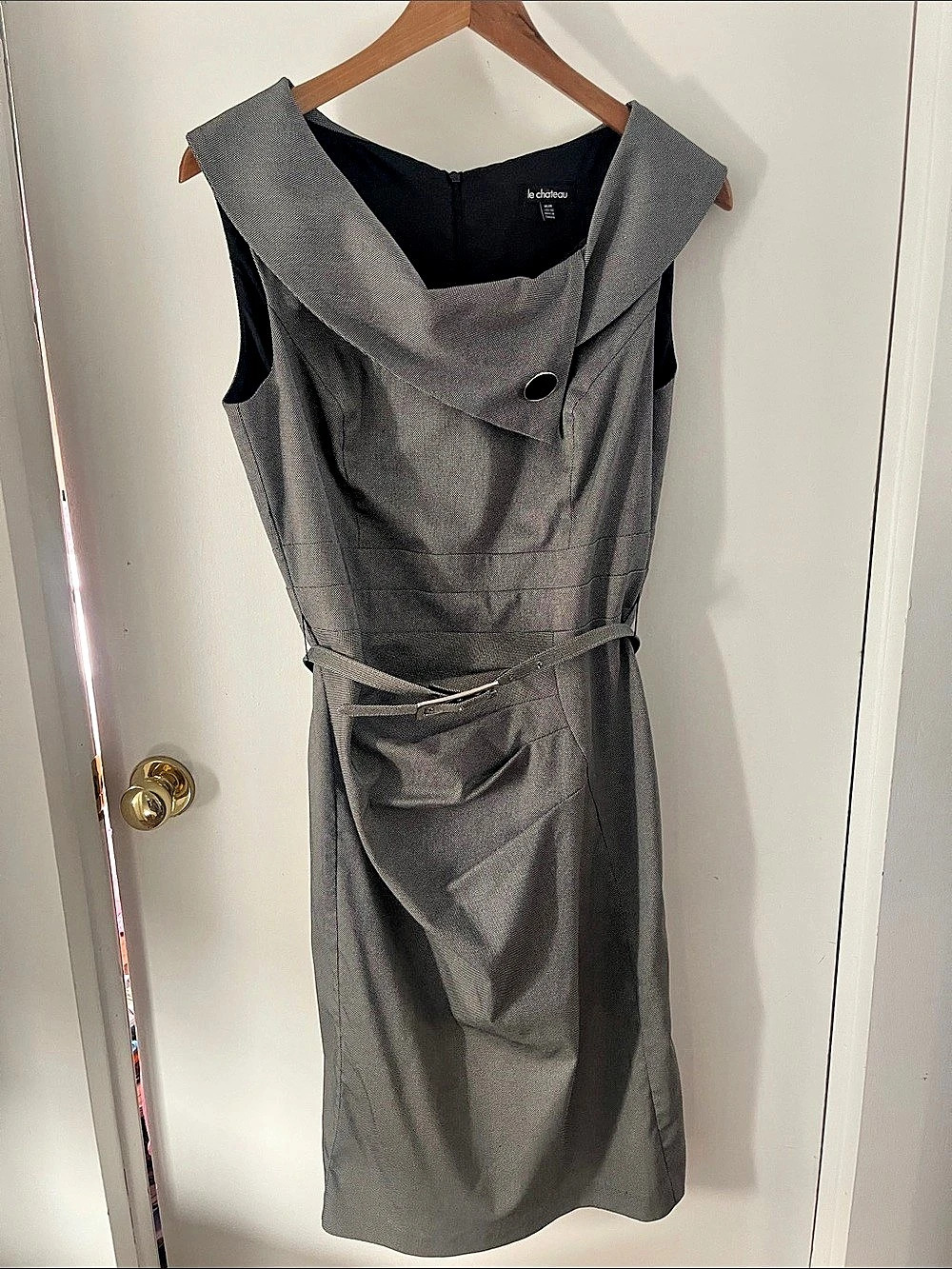Le Chateau Gray Collar Midi Dress Size Medium Like New